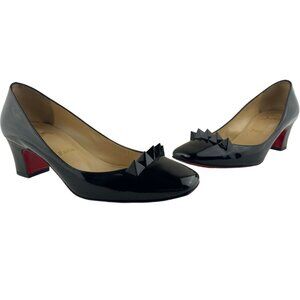 Christian Louboutin Pyramidame 45 Black Patent Leather Spike Heels Size EU 37